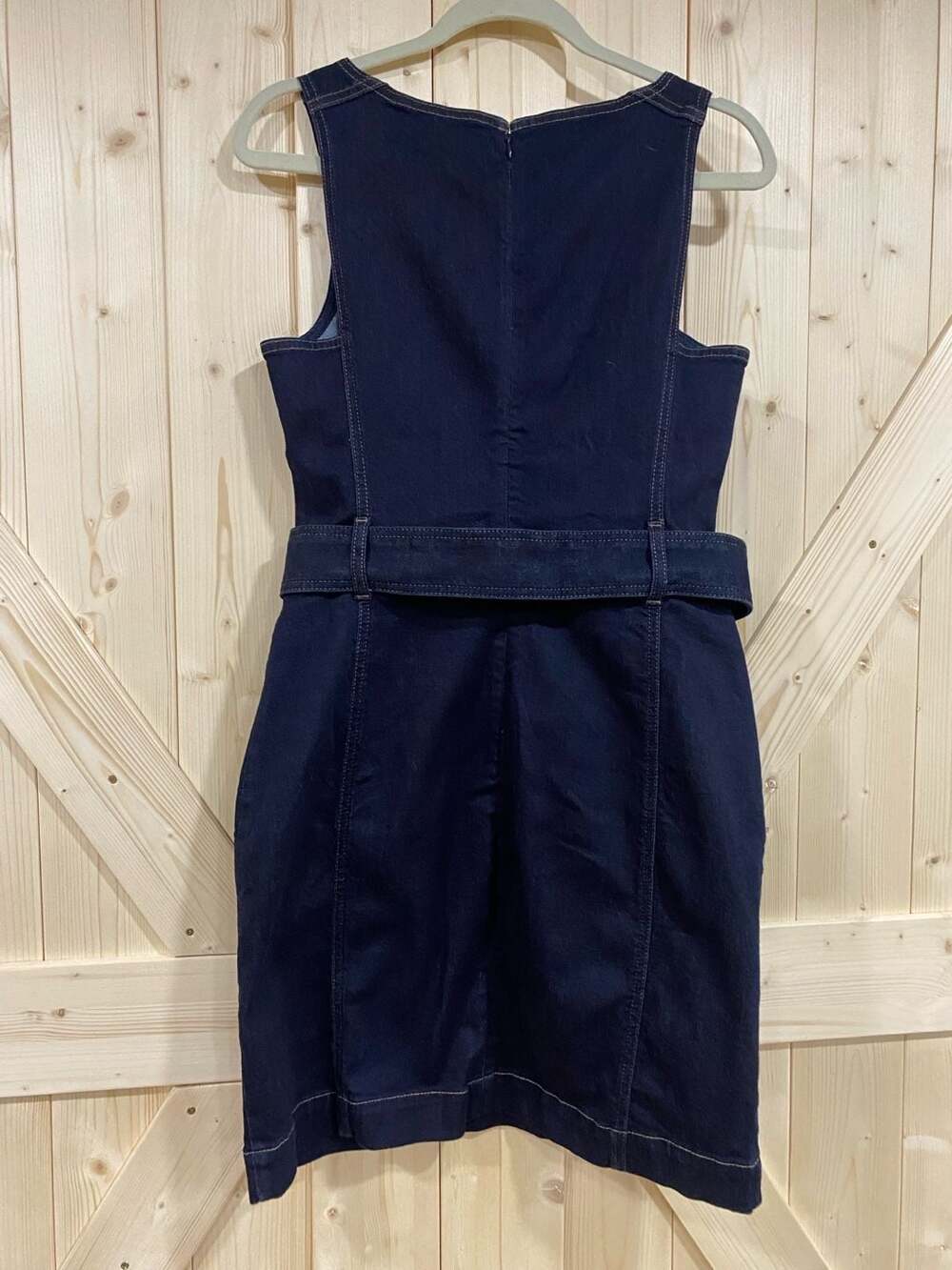 White House Black Market Sleeveless Belted Denim Mini Dress with Front Zip size - Picture 3 of 6